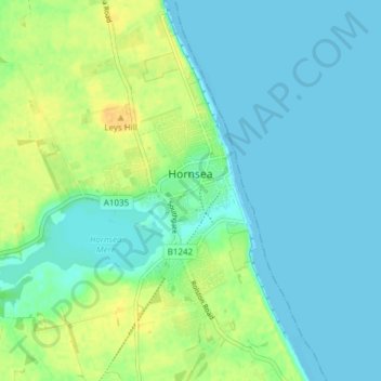 Mapa topográfico Hornsea, altitude, relevo