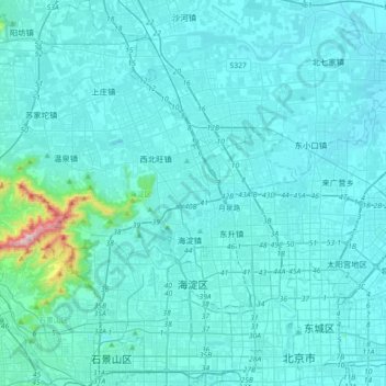 Mapa topográfico 海淀区, altitude, relevo