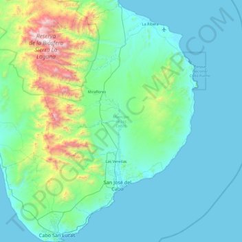 Mapa topográfico Municipio de Los Cabos, altitude, relevo