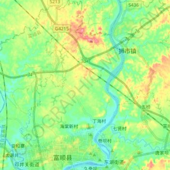 Mapa topográfico 富世街道, altitude, relevo