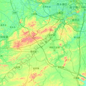 Mapa topográfico 江南区, altitude, relevo