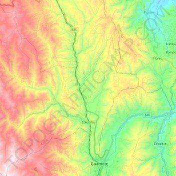 Mapa topográfico Columbe, altitude, relevo