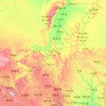 Mapa topográfico Ningxia, altitude, relevo