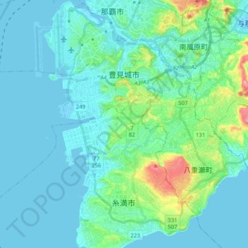 Mapa topográfico Tomigusuku, altitude, relevo