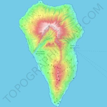 Mapa topográfico La Palma, altitude, relevo