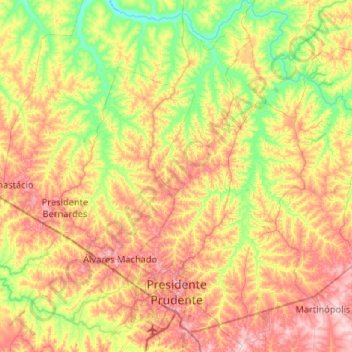 Mapa topográfico Presidente Prudente, altitude, relevo