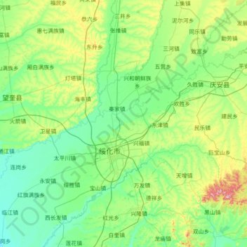 Mapa topográfico 北林区, altitude, relevo