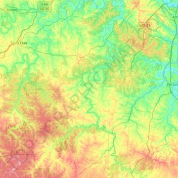 Mapa topográfico Big River, altitude, relevo