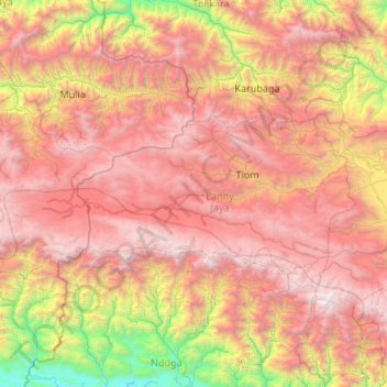 Mapa topográfico Lanny Jaya, altitude, relevo