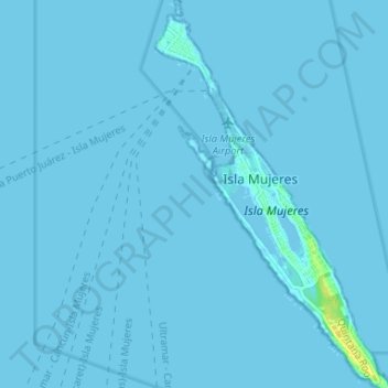 Mapa topográfico Isla Mujeres, altitude, relevo