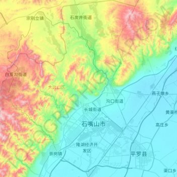 Mapa topográfico 大武口区, altitude, relevo