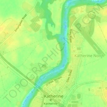 Mapa topográfico Katherine, altitude, relevo