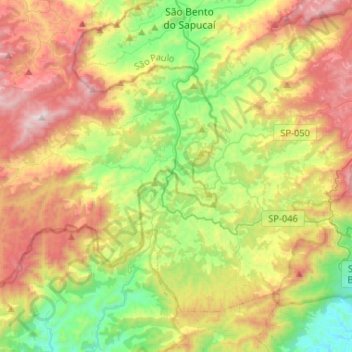 Mapa topográfico Sapucaí-Mirim, altitude, relevo