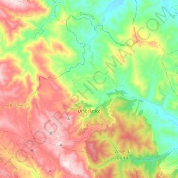 Mapa topográfico Umbriatico, altitude, relevo