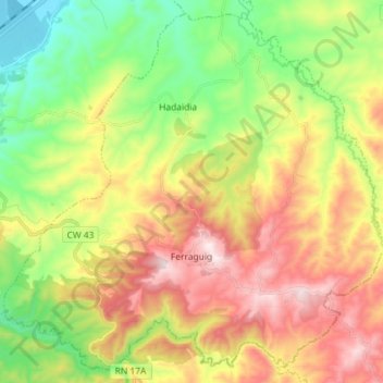 Mapa topográfico Ferraguig, altitude, relevo