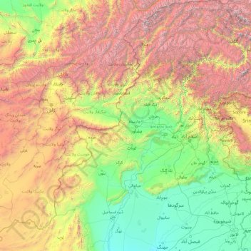 Mapa topográfico خیبر پختونخوا, altitude, relevo