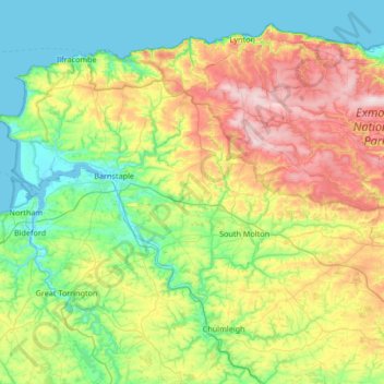 Mapa topográfico North Devon, altitude, relevo