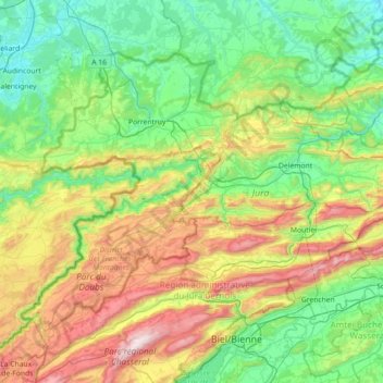 Mapa topográfico Jura, altitude, relevo