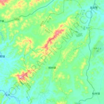 Mapa topográfico 樟树镇, altitude, relevo