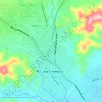 Mapa topográfico Padang Sidempuan, altitude, relevo