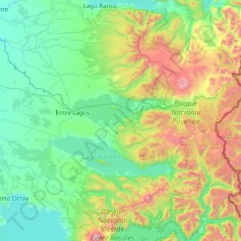 Mapa topográfico Puyehue, altitude, relevo
