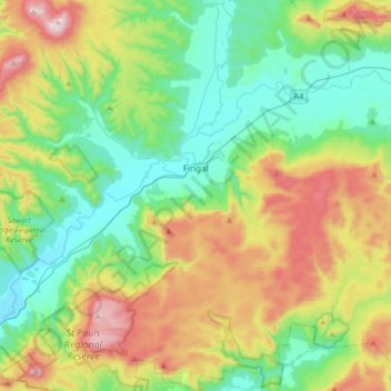 Mapa topográfico Fingal, altitude, relevo