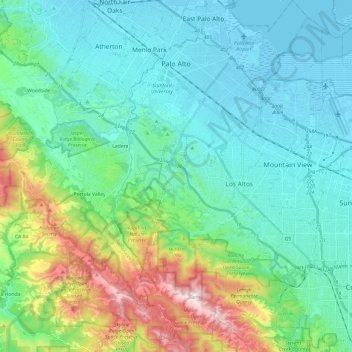 Mapa topográfico Palo Alto, altitude, relevo