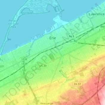 Mapa topográfico Erie, altitude, relevo