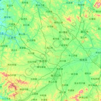 Mapa topográfico 东丰县, altitude, relevo