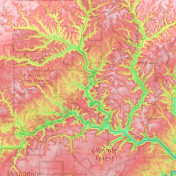 Mapa topográfico Cameron County, altitude, relevo