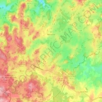 Mapa topográfico Mérinchal, altitude, relevo