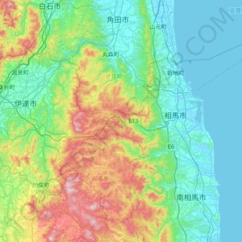 Mapa topográfico 相馬郡, altitude, relevo