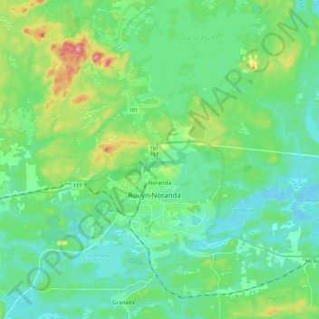 Mapa topográfico Noranda, altitude, relevo
