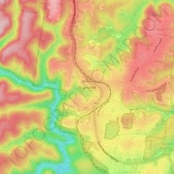 Mapa topográfico Blaxland, altitude, relevo