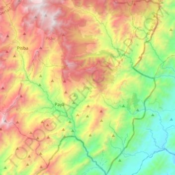 Mapa topográfico Paya, altitude, relevo