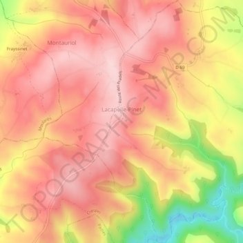 Mapa topográfico Lacapelle-Pinet, altitude, relevo