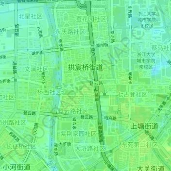Mapa topográfico 拱宸桥街道, altitude, relevo
