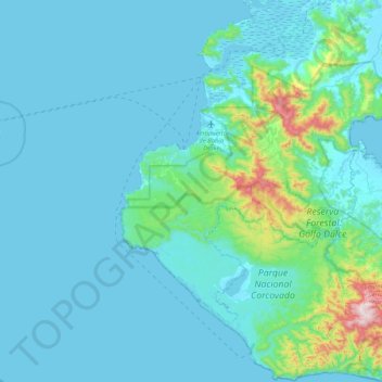 Mapa topográfico Bahía Drake, altitude, relevo