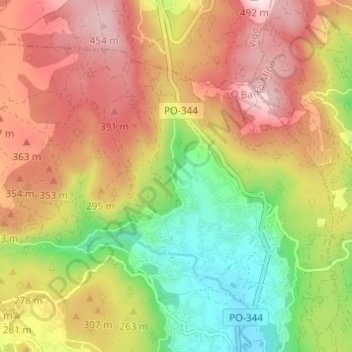 Mapa topográfico Tebra, altitude, relevo