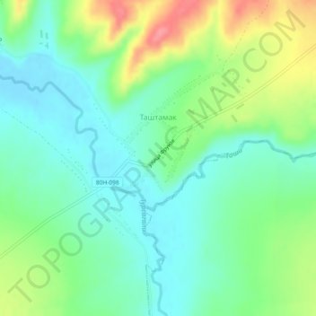 Mapa topográfico Таштамак, altitude, relevo