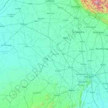 Mapa topográfico Haryana, altitude, relevo