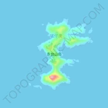 Mapa topográfico 东台山岛, altitude, relevo