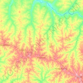 Mapa topográfico Pacaembu, altitude, relevo