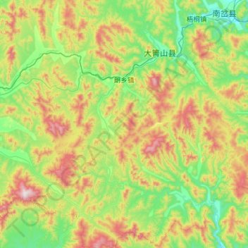 Mapa topográfico 朗乡镇, altitude, relevo
