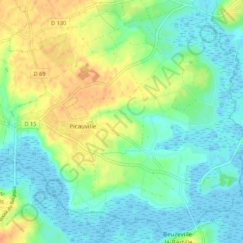 Mapa topográfico Picauville, altitude, relevo
