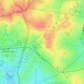 Mapa topográfico Mount Lewis, altitude, relevo