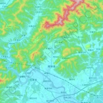 Mapa topográfico 辉埠镇, altitude, relevo