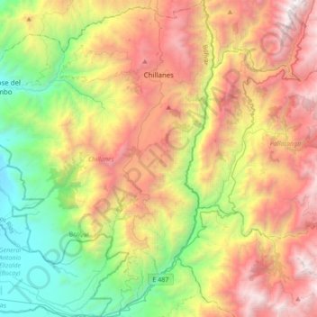 Mapa topográfico Chillanes, altitude, relevo