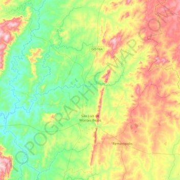 Mapa topográfico São Luís de Montes Belos, altitude, relevo