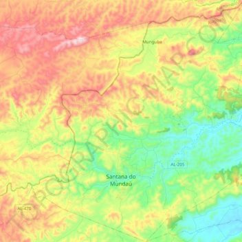 Mapa topográfico Santana do Mundaú, altitude, relevo